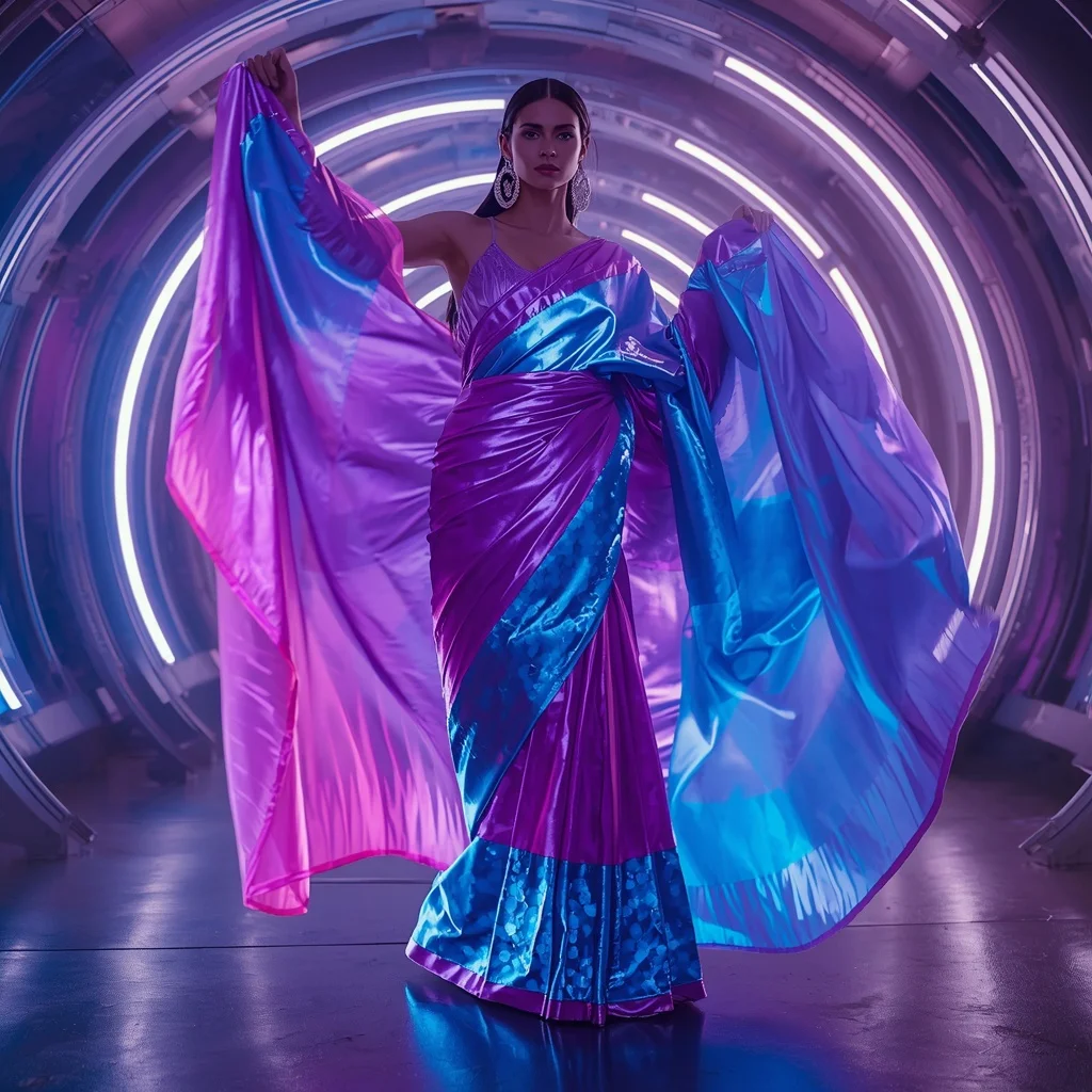 Plasma Silk Spiral Saree with Energy Vortex Chamber | Viral Prompt