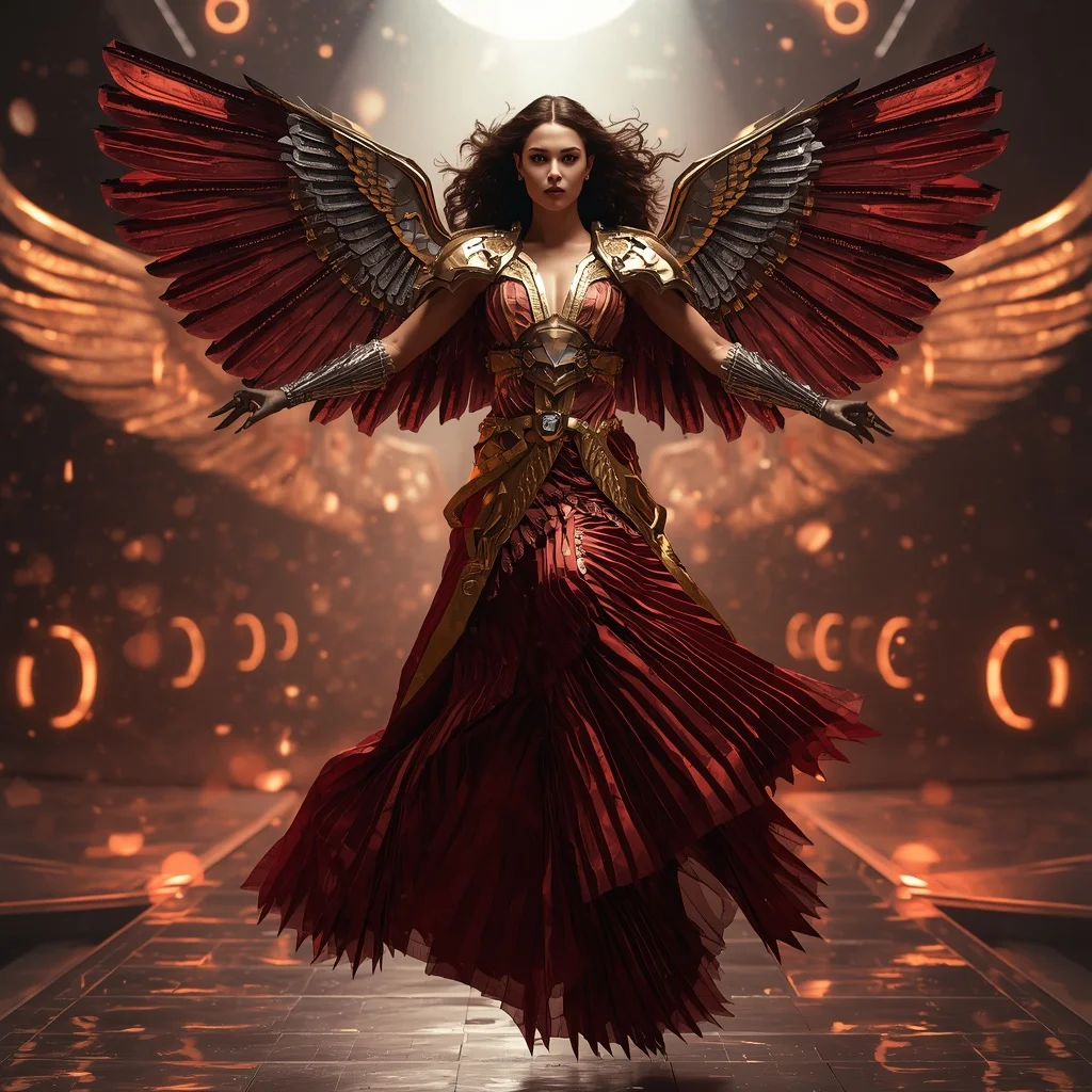Plasma Wing Armor Saree with Floating Solar Rift Arena | Instagram Model Ai Prompt