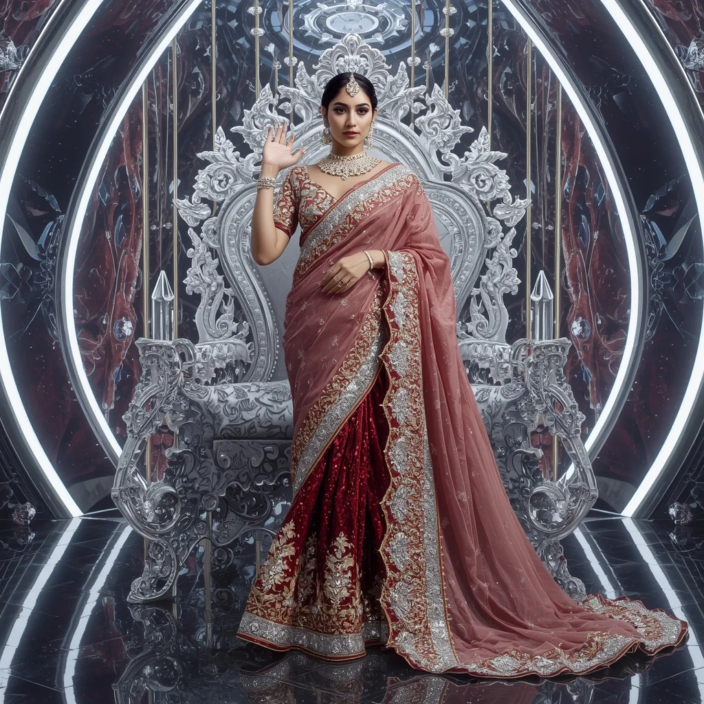 Platinum Garnet Dynasty Hyperempress Saree with Diamond Throne Legacy Omniverse | Ai Prompt For Reels