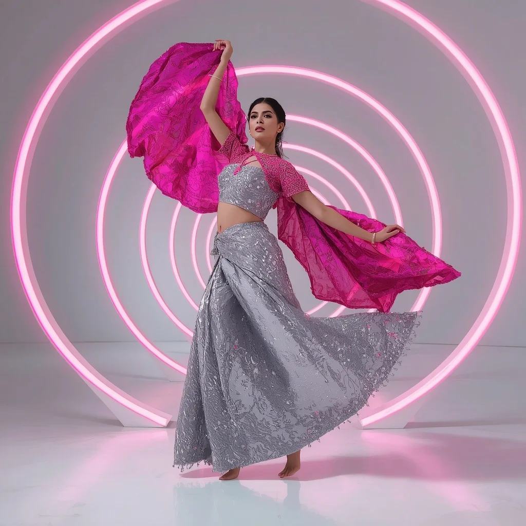Platinum Lava and Neon Magenta Saree in Ring Gallery | Photo Prompt