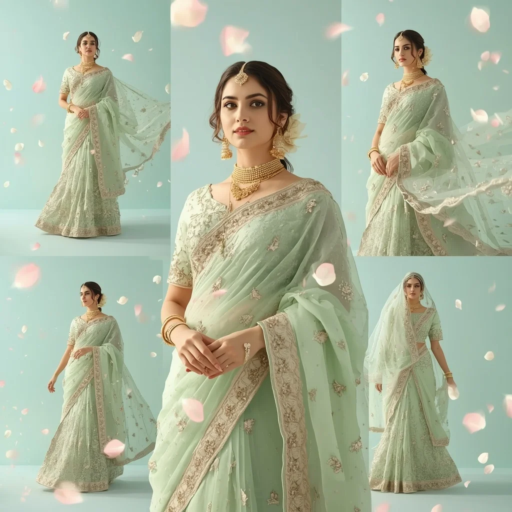 Premium Festive Saree Multicolor Background Luminous Petals | Cinematic Ai Prompt