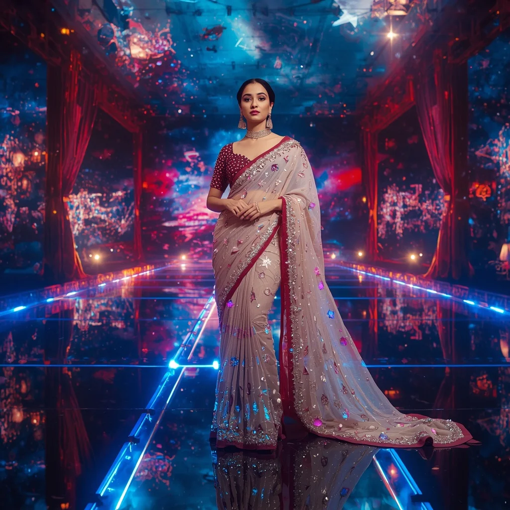 Prism Crystal Theater Saree with Floating Performance Galaxy | New Instagram Trend Prompt For Girl And Boy