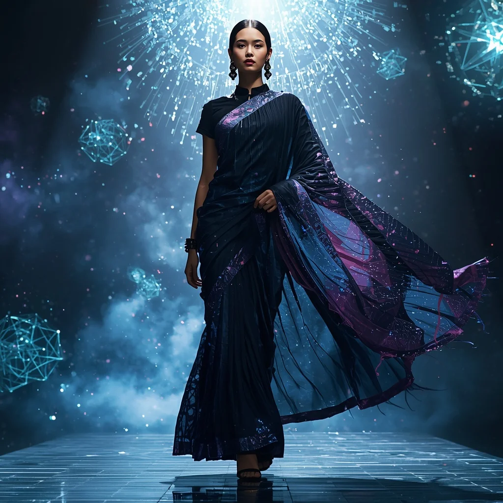 Quantum Crystal Fabric Saree with Floating Data Void Dome | Trending Ai Prompt