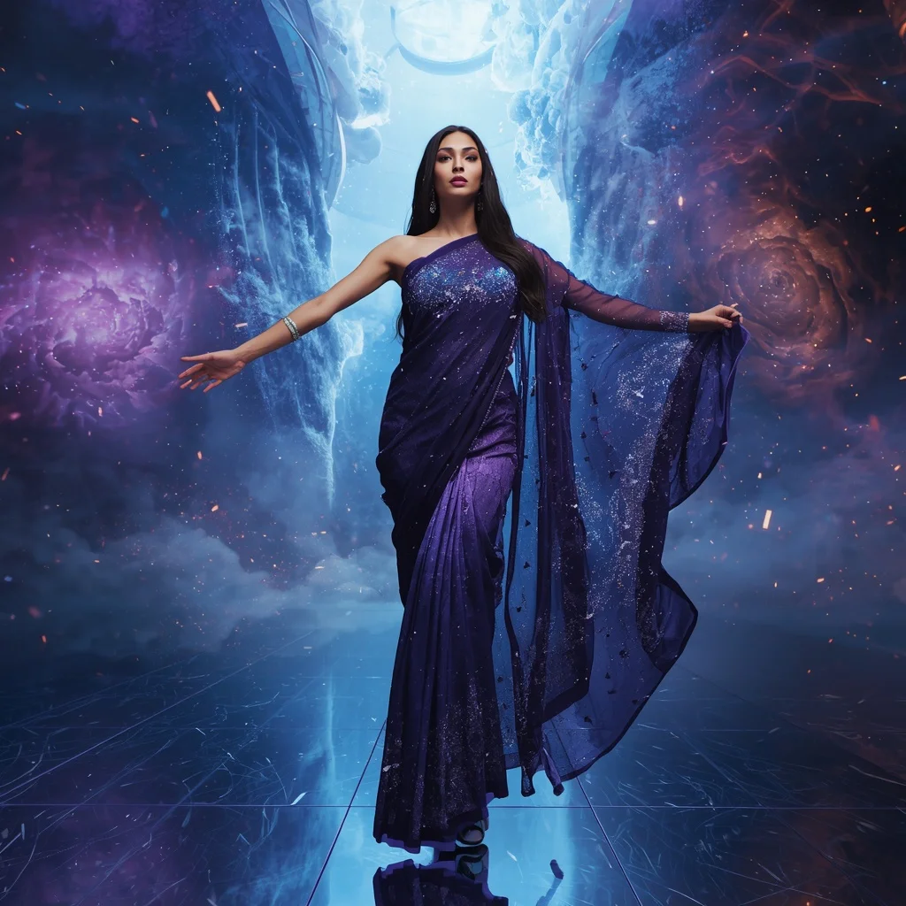 Quantum Dust Nebula Saree with Floating Particle Void Chamber | Prompt For Traditional Look For Girl ChatGPT