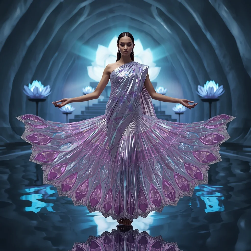 Quantum Lotus Mirror Bloom Saree with Reality Temple | Best AI Art