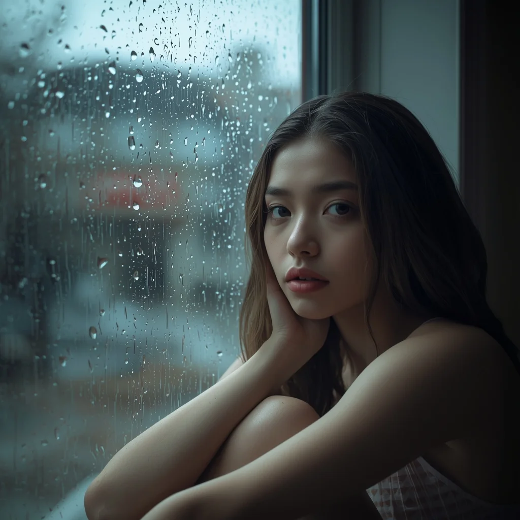 Rainy Mood Window Portrait Girl – Emotional Aesthetic Viral Look | Sora Ai Prompts
