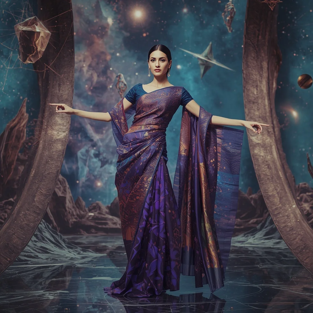 Reality Silk Fragment Infinity Saree with Dimensional Universe Portal | Sora Ai Prompt