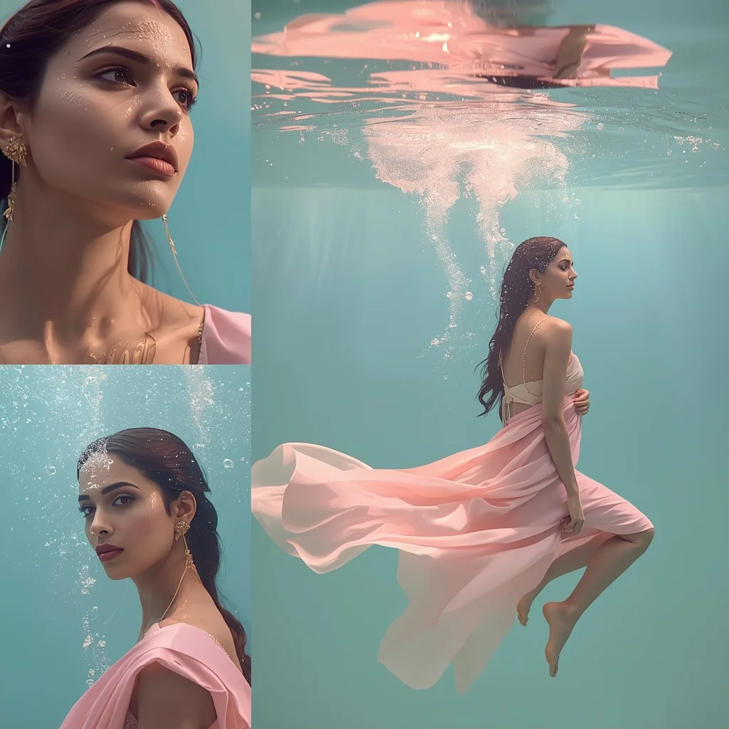 Romantic Luxury Pastel Saree Image Prompt for Women with Underwater Silk Dream and Soft Glam | Best Ai Prompt 2026