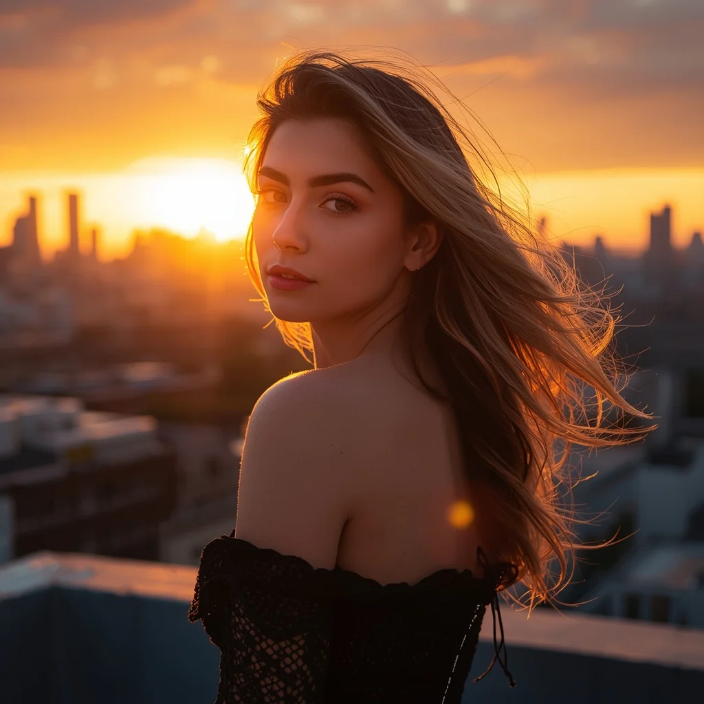 Rooftop Sunset Girl Portrait – City Influencer Viral Look | Ai Art Prompts