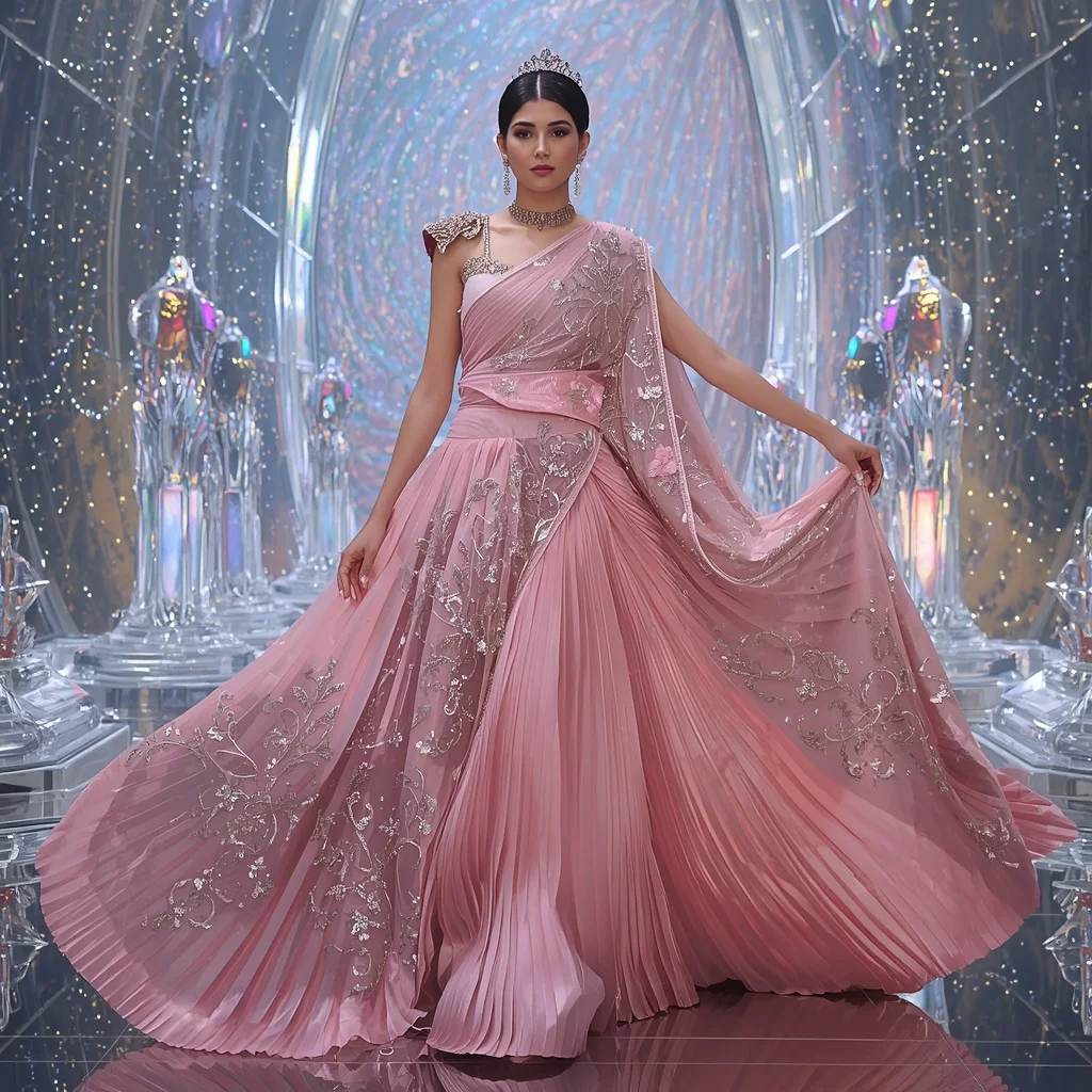 Rose Aurora Opal Saree with Quantum Jewel Celestial Prism Empire | Ai Portrait Prompt