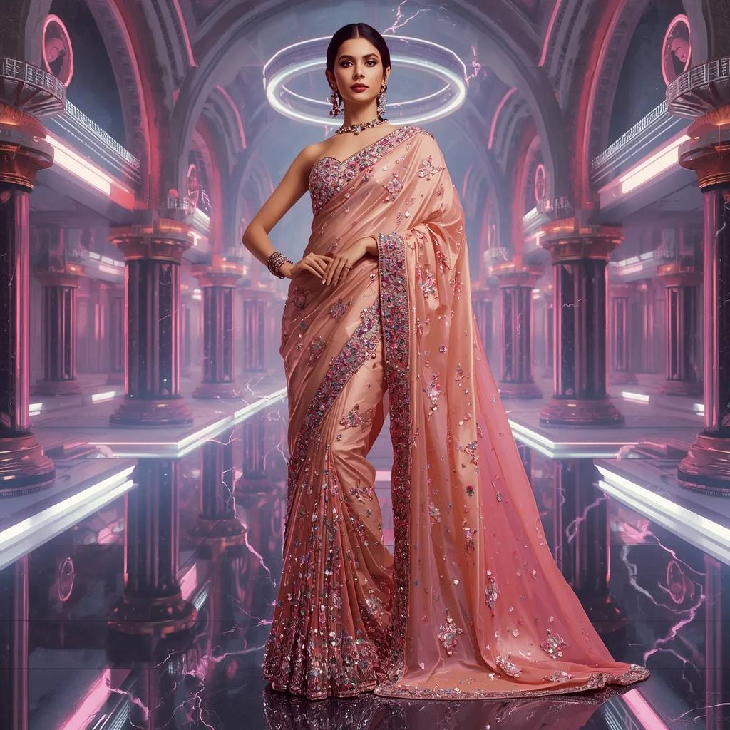 Rose Crystal Dynasty Hyperqueen Saree with Neon Orbit Legacy Cathedral | Instagram Profile Pic Ai Prompt