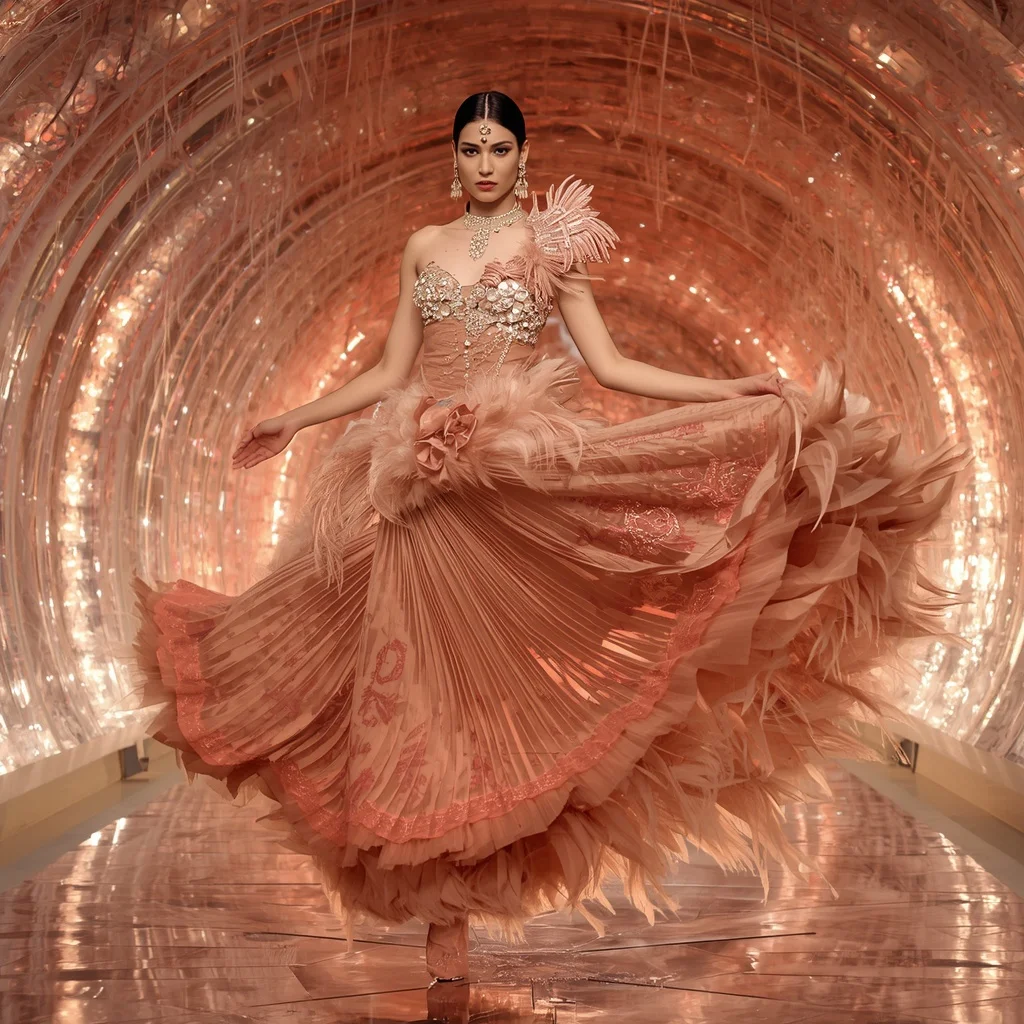 Rose Phoenix Aurora Saree with Crystal Feather Galaxy Sanctuary | Instagram Viral Photo Prompt