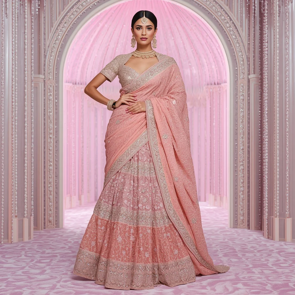 Rose Quartz Imperial Saree with Prism Velvet Dynasty | Romantic Ai Prompt