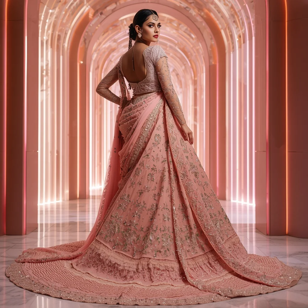 Rose Quartz Noor Palace Saree with Prism Velvet Royal Cathedral | Trending Girl Photo Prompt