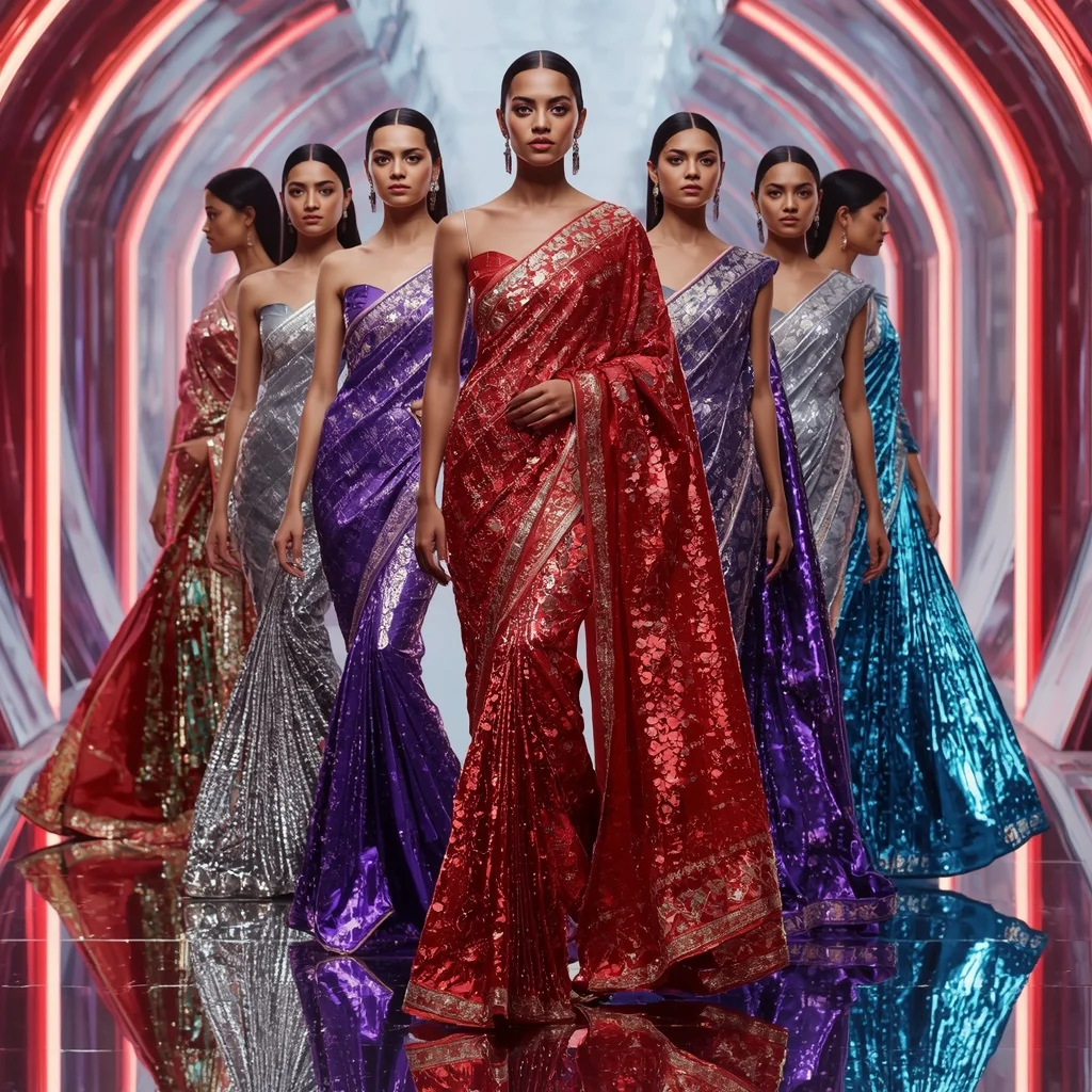 Royal Chrome Hyperverse Saree with Multi Motion Frames and Laser Infinity Eternal Hyperworld | Hd Image Prompt