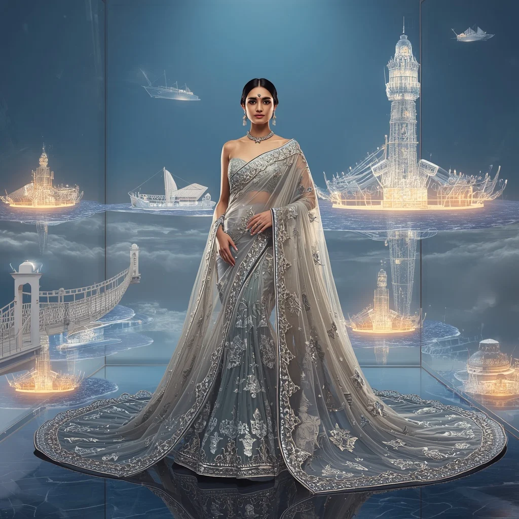 Royal Crystal Harbor Saree with Floating Lighthouse Empire | Attitude Ai Prompt