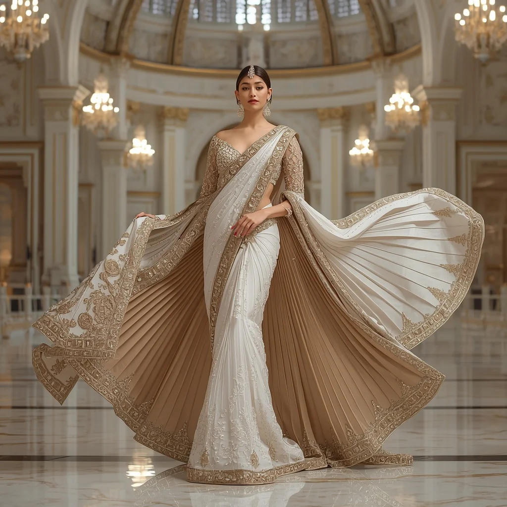 Royal Crystal Sovereign Saree with Grand Luxury Dome Cathedral | Makeup Ai Prompt