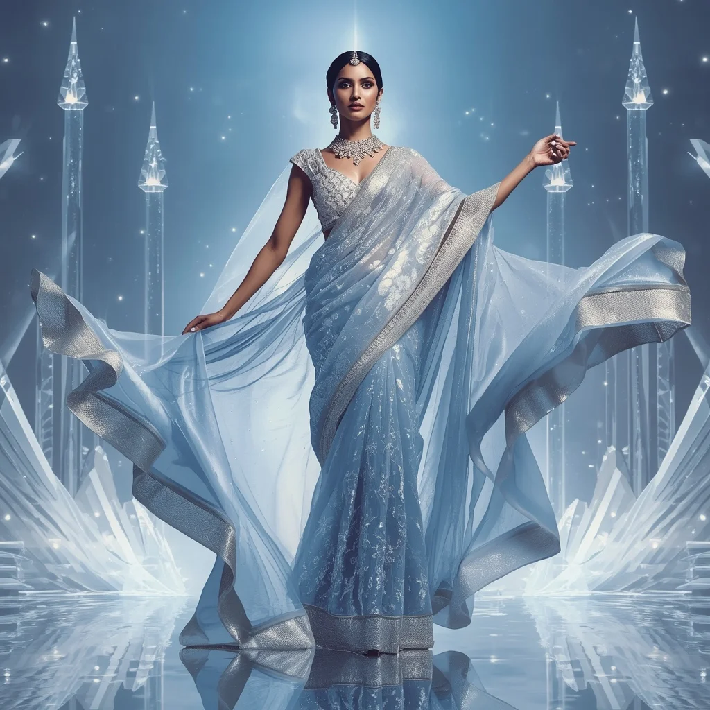 Royal Crystal Zenith Saree – Ultra Premium Festival Saree with Floating Zenith Pose and Crystal Zenith Sky Palace Background | Instagram Model Ai Prompt