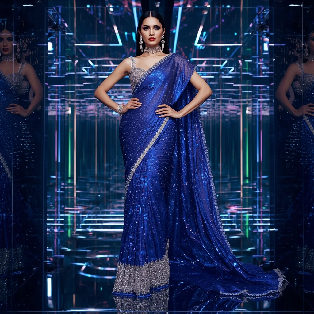 Royal Nebula Saree with Infinity Glass Reflection Mazes | Instagram Viral Photo Prompt