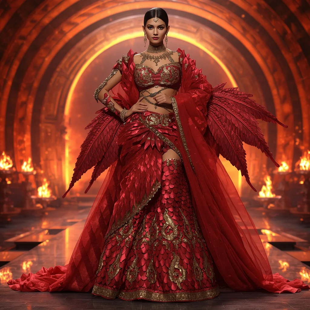 Ruby Dragon Armor Saree with Royal Inferno Hall | Midjourney Prompt List