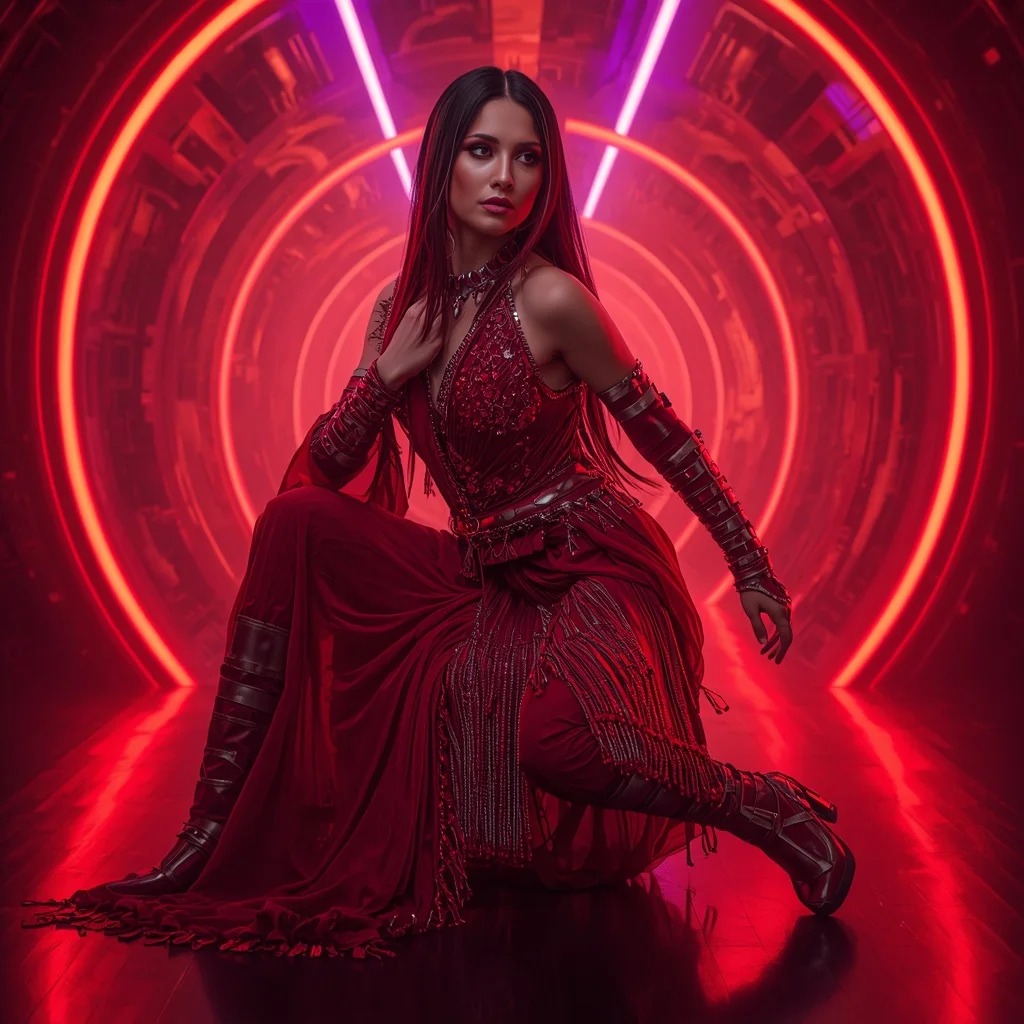 Ruby Eclipse Singularity Apex Infinity Armor Saree with Neon Ribbon Quantum Tunnel Vault Core Collapse Nexus Field | ChatGPT Photo Editing Prompts For Girl