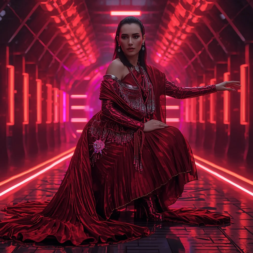 Ruby Eclipse Singularity Infinity Armor Saree with Neon Ribbon Quantum Tunnel Engine Vault Collapse Nexus Field | Instagram Photography Ai Prompt
