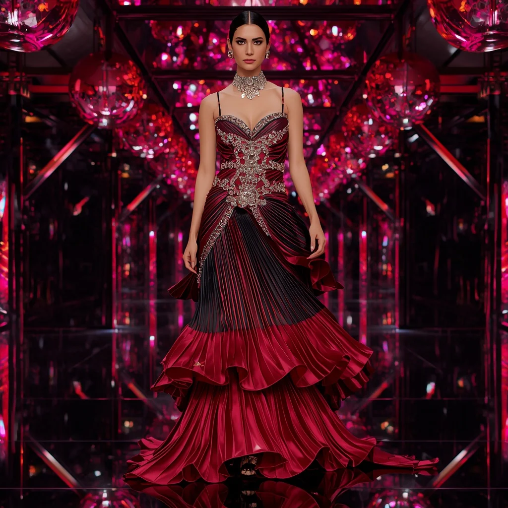Ruby Voltage Quantum Saree with Mirror Sphere Galaxy Palace | Snapchat Aesthetic Ai Prompt