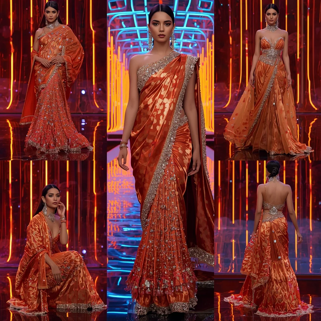 Sapphire Flame Queen Saree with Neon Lava Infinity Sanctuary | Profile Picture Ai Prompt