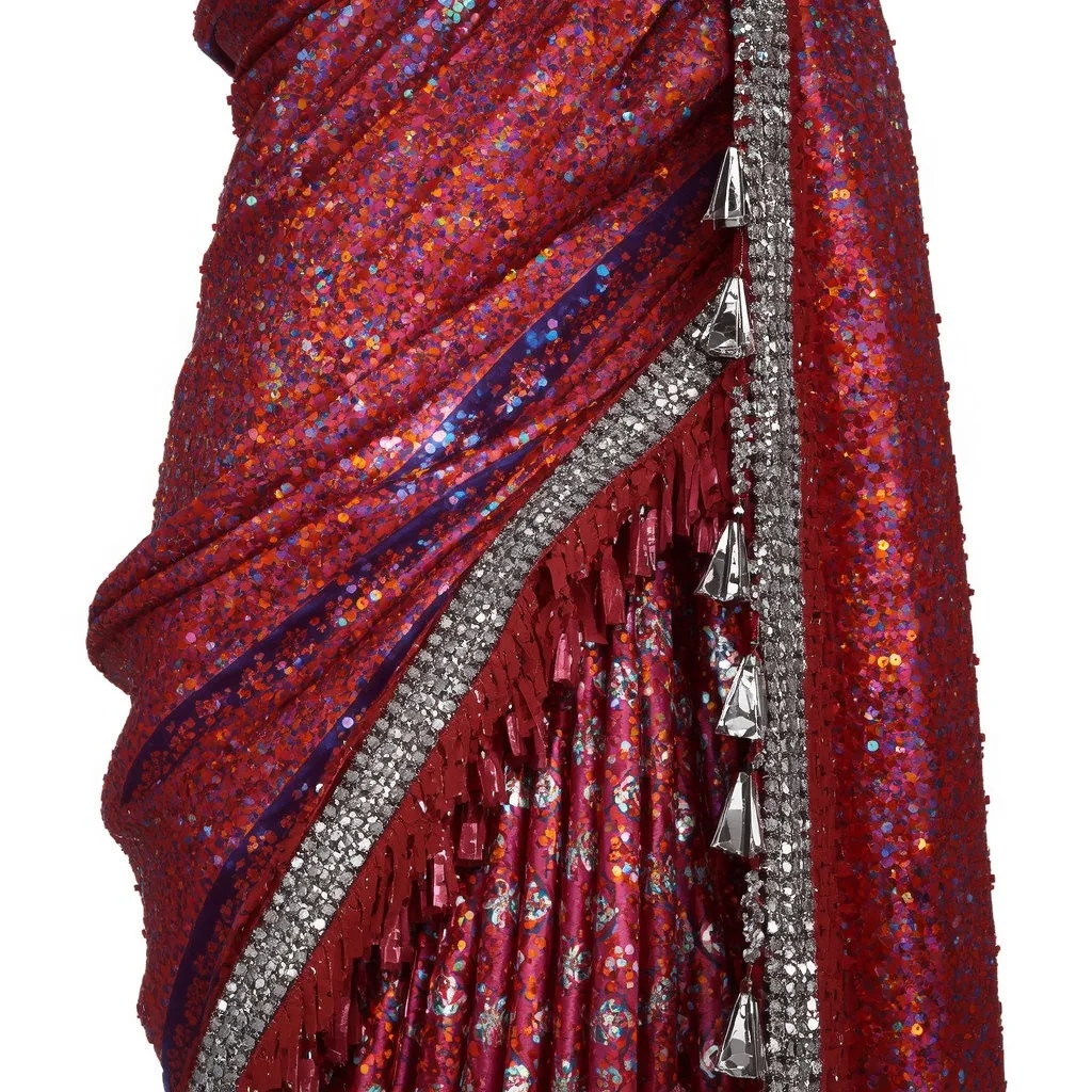 Sapphire Flame Queen Saree with Neon Lava Infinity Temple | Makeup Ai Prompt