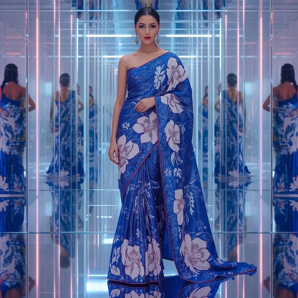 Sapphire Lotus Dynasty Saree with Infinity Crystal Palace | Saree Prompt For Women