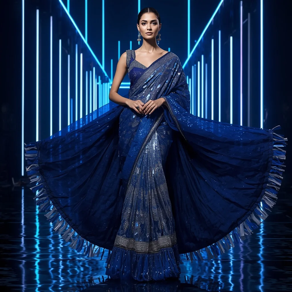 Sapphire Mirage Royale Saree with Neon Infinity Kingdom | Saree Prompt