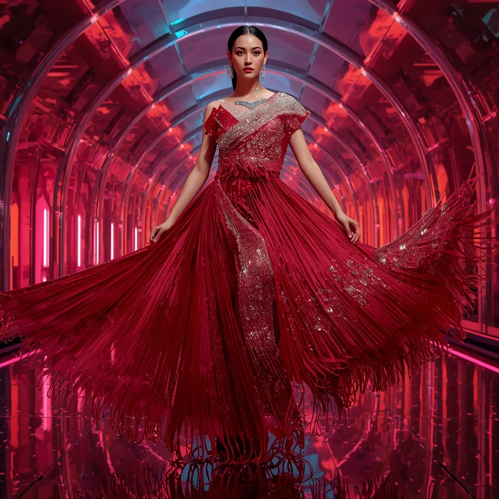 Scarlet Diamond Mirage Saree with Floating RGB Cathedral | Instagram Profile Pic Ai Prompt