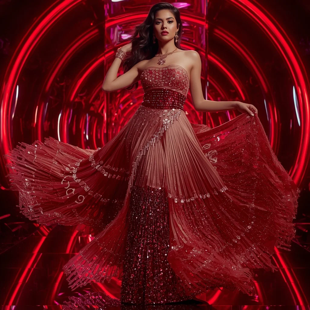 Scarlet Diamond Mirage Saree with Floating RGB Nexus | Editing Prompt Girl