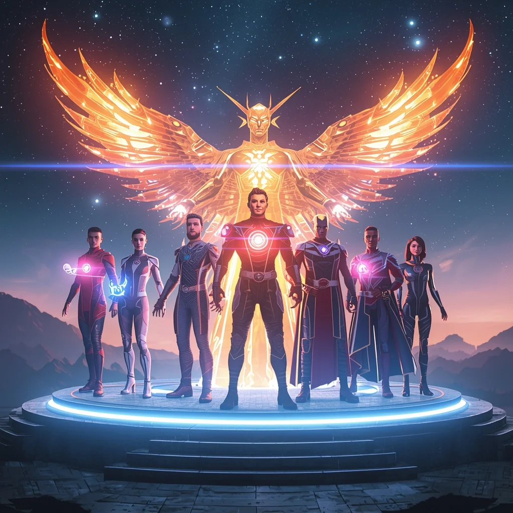 Scene – Formation of the Infinite Legends Team | Gemini Photo Prompt