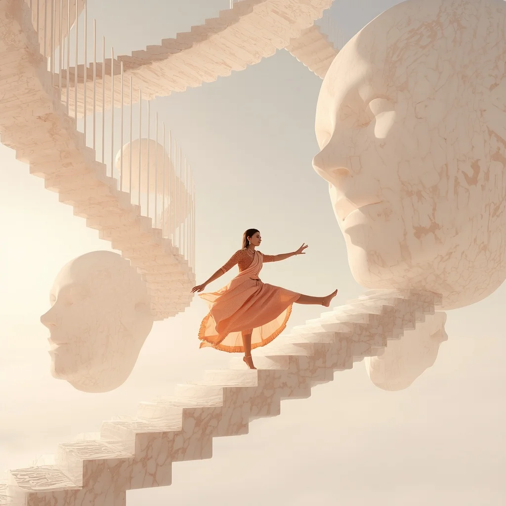 Seamless Alabaster Floating Stairways | Prompt For Gemini Ai Girl Modern