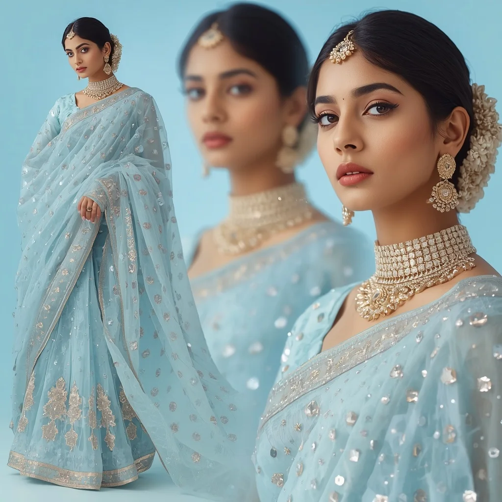 Shimmering Liquid Drops With Complex Festive Fancy Saree | Prompt For Gemini