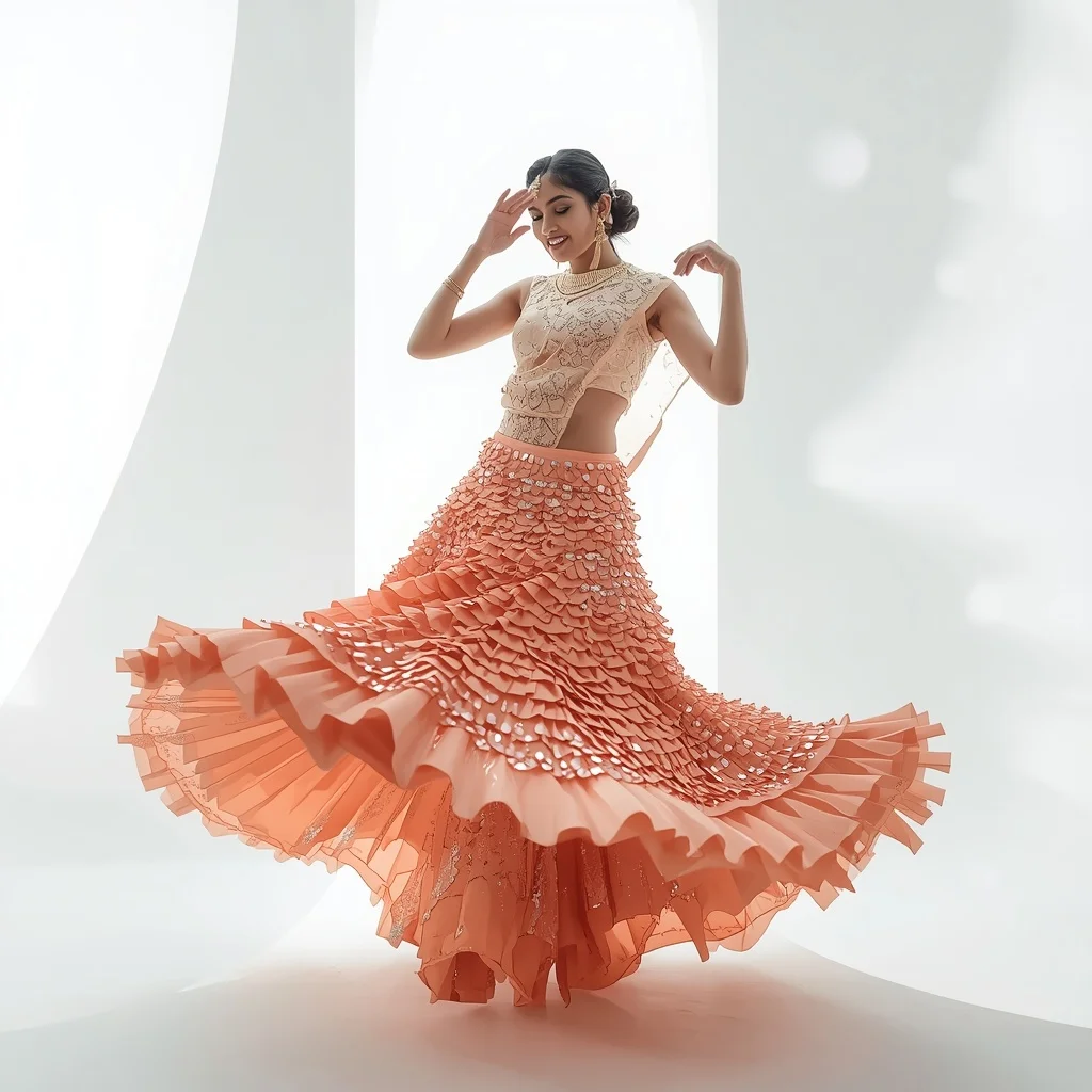 Soft Apricot Ombre Dense Sequin Gradient Saree | Playful Spin Pose | Girls Trending Prompt Gemini Instagram