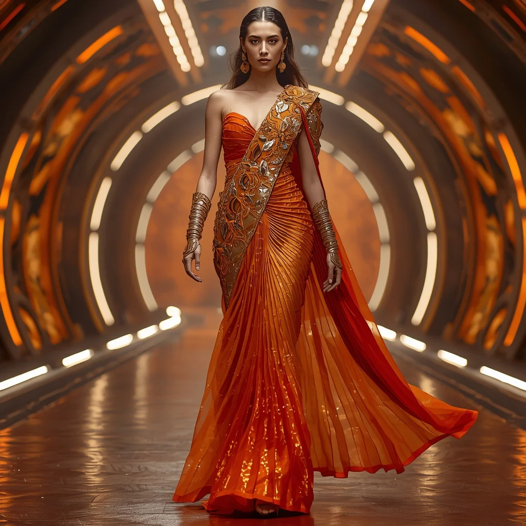 Solar Ember Inferno Apex Armor Saree with Curved Firestorm Quantum Infinity Dome Reactor Hall Nexus System | Prompt For Girls Trending