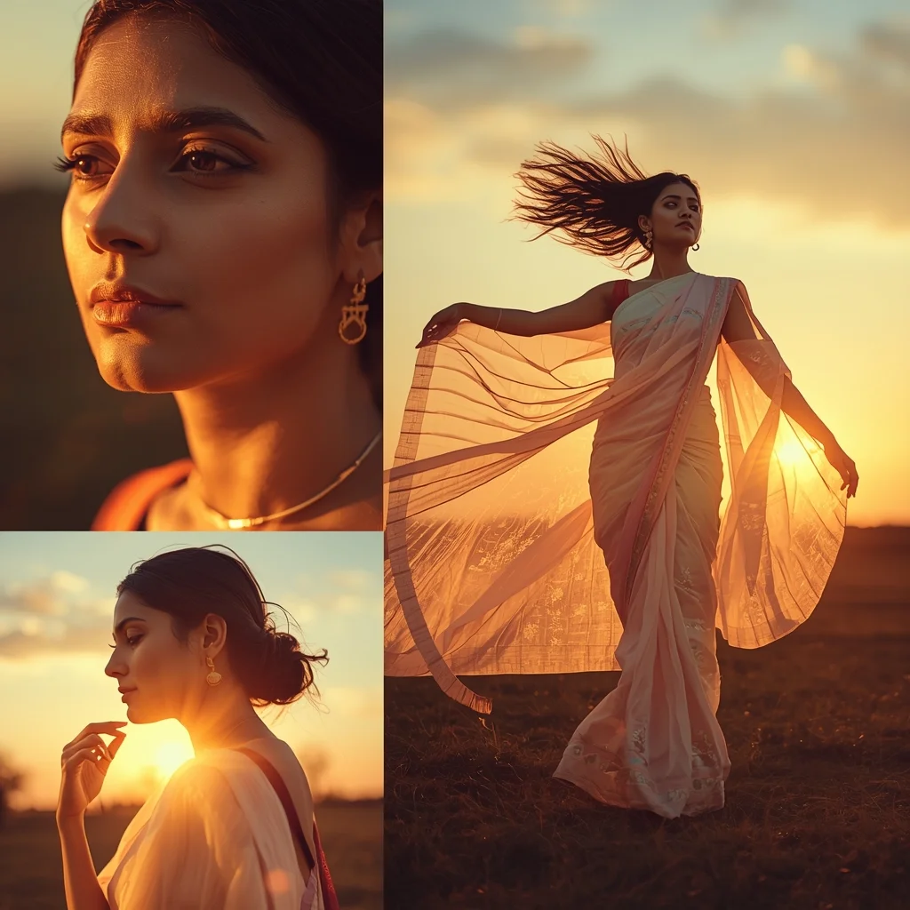 Soulful Luxury Pastel Saree Image Prompt for Women with Golden Hour Soul Light Magic | Gemini Ai Prompt Saree Copy Paste