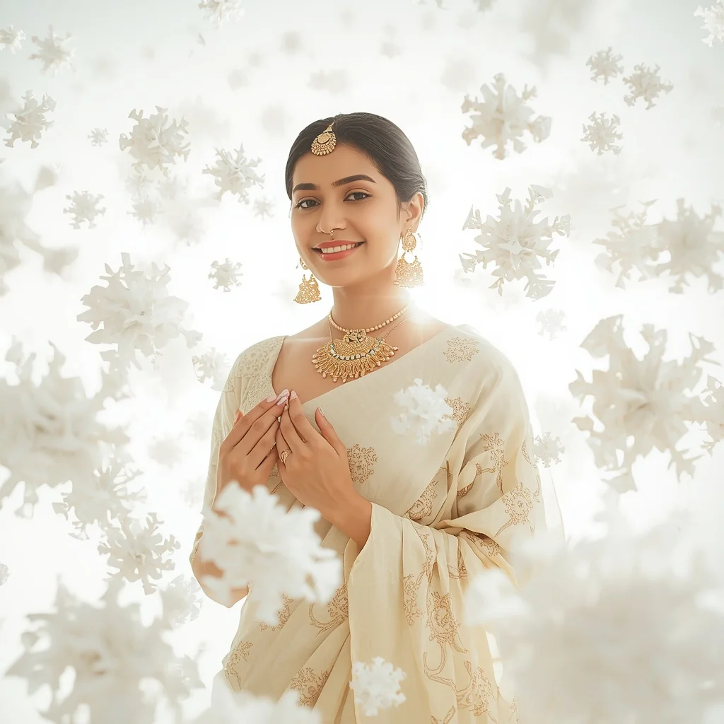 Spun Sugar Snowflake Fractals With Festive Saree Look | New Instagram Trend Prompt For Girl And Boy