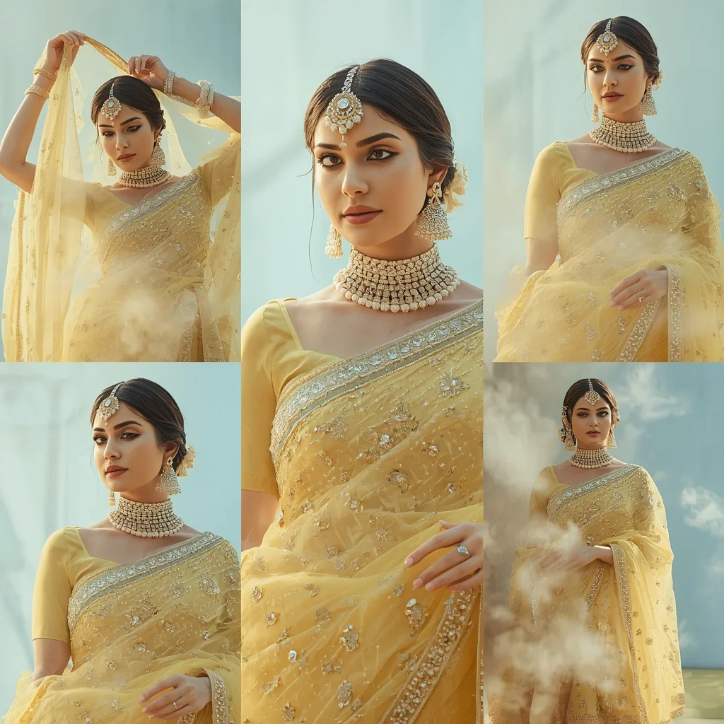 Sunlit Diamond Mist Heavy Designer Festive Fancy Saree | Instagram Model Ai Prompt