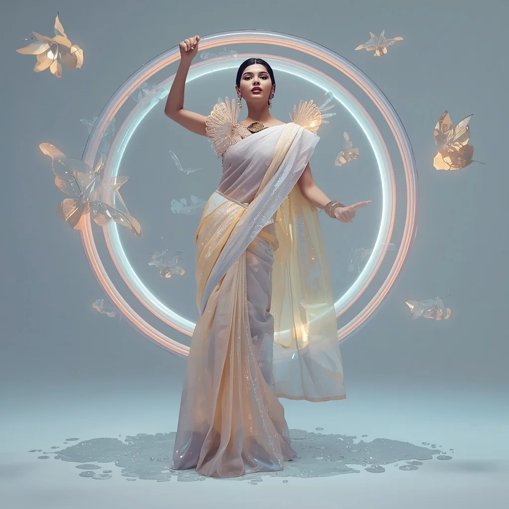 Supreme Infinity Opal Saree – Ultimate Experimental Festival Saree with Impossible Editorial Pose and Infinite Opal Universe Background | Prompt Seen Girl Photo Editing ChatGPT