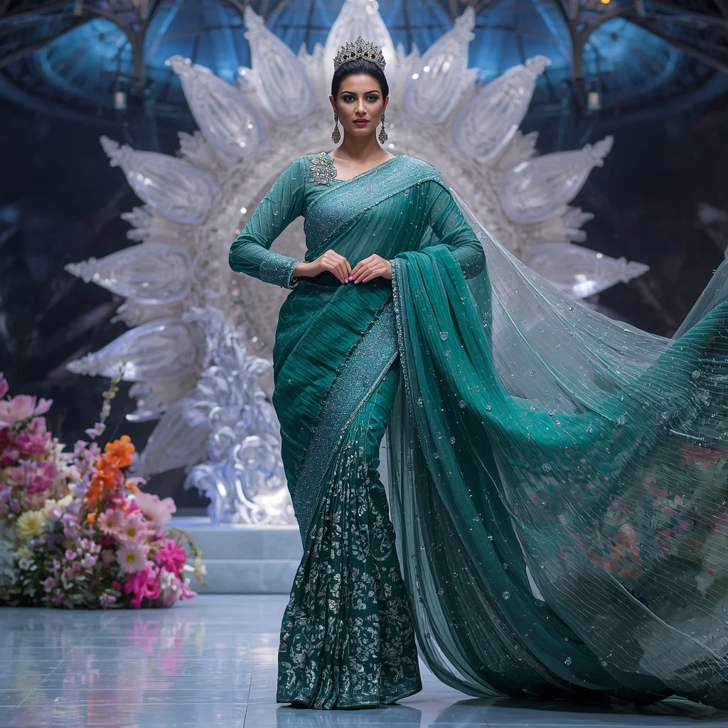 Titanium Celestial Kamal Empress Saree with Infinite Bloom Crown Throne Zenith Empire | Prompt Generator