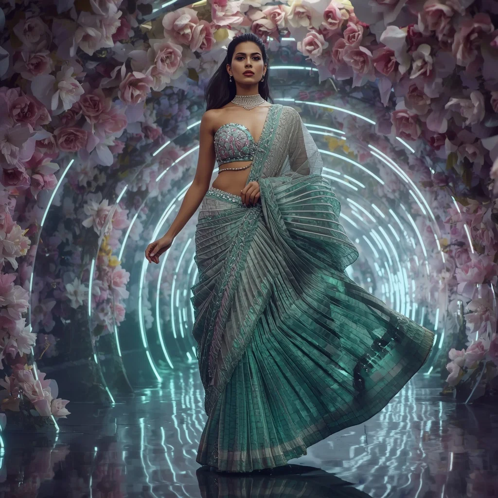 Titanium Celestial Lotus Saree with Infinite Bloom Sanctuary | Viral Ai Image Prompt