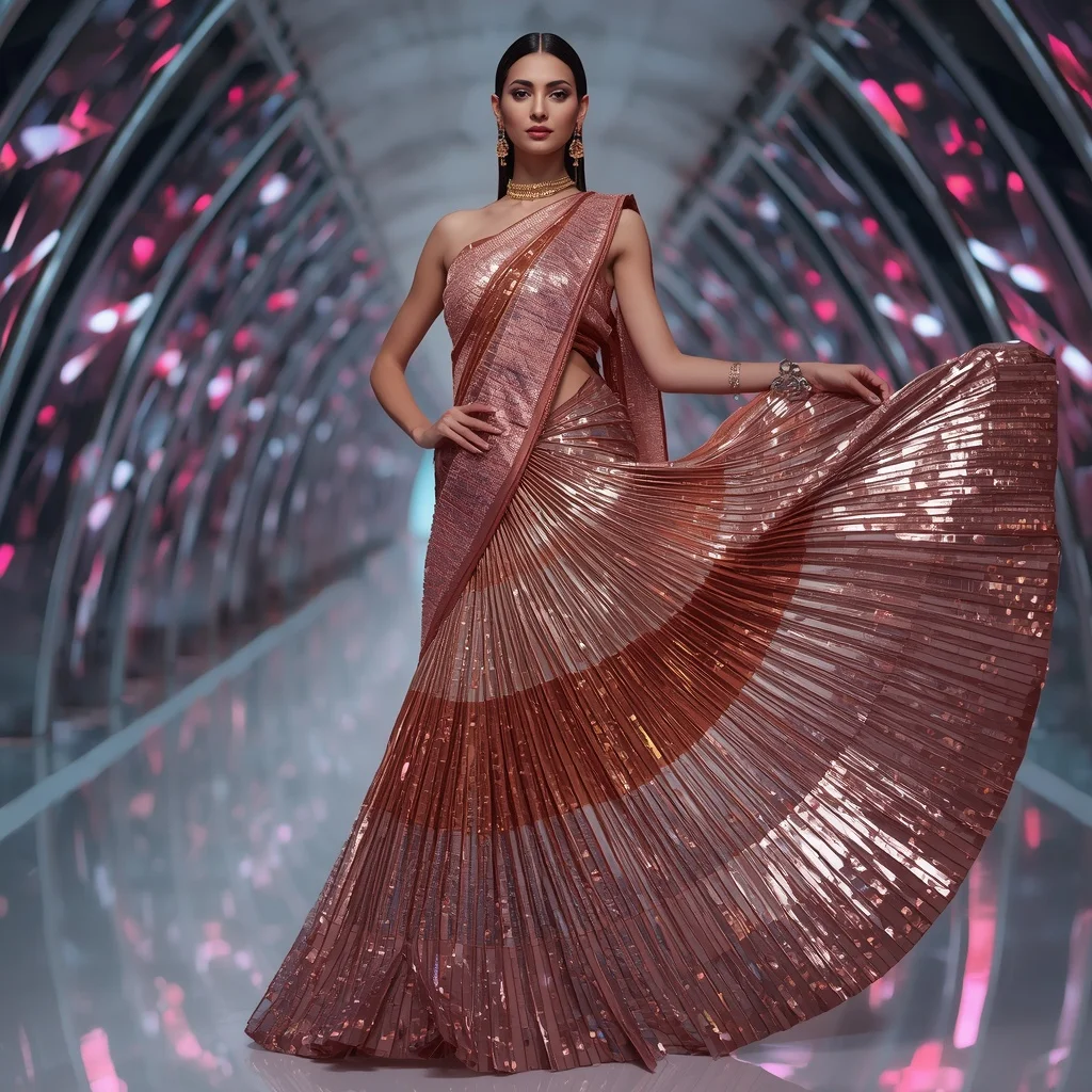 Titanium Rose Infinity Saree with Arc Dome Skyline Corridors | New Instagram Trend Prompt For Girl Copy And Paste