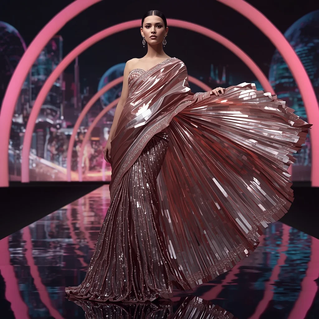 Titanium Rose Infinity Saree with Arc Dome Skyline Worlds | Viral Reel Girl Prompt
