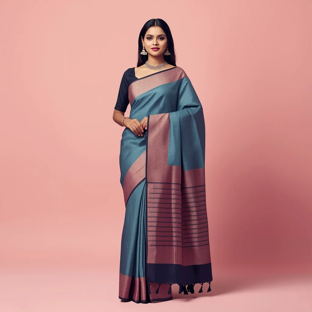 Traditional + Modern Fusion Girl in Designer Saree – Studio Fashion Look | Ai image Prompt
