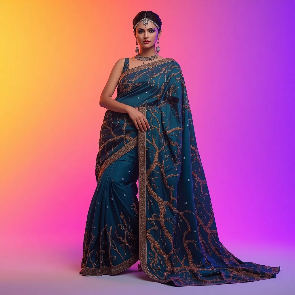 Ultimate 3D Molten Bronze Root Festival Saree | Bridal Saree Ai Prompt