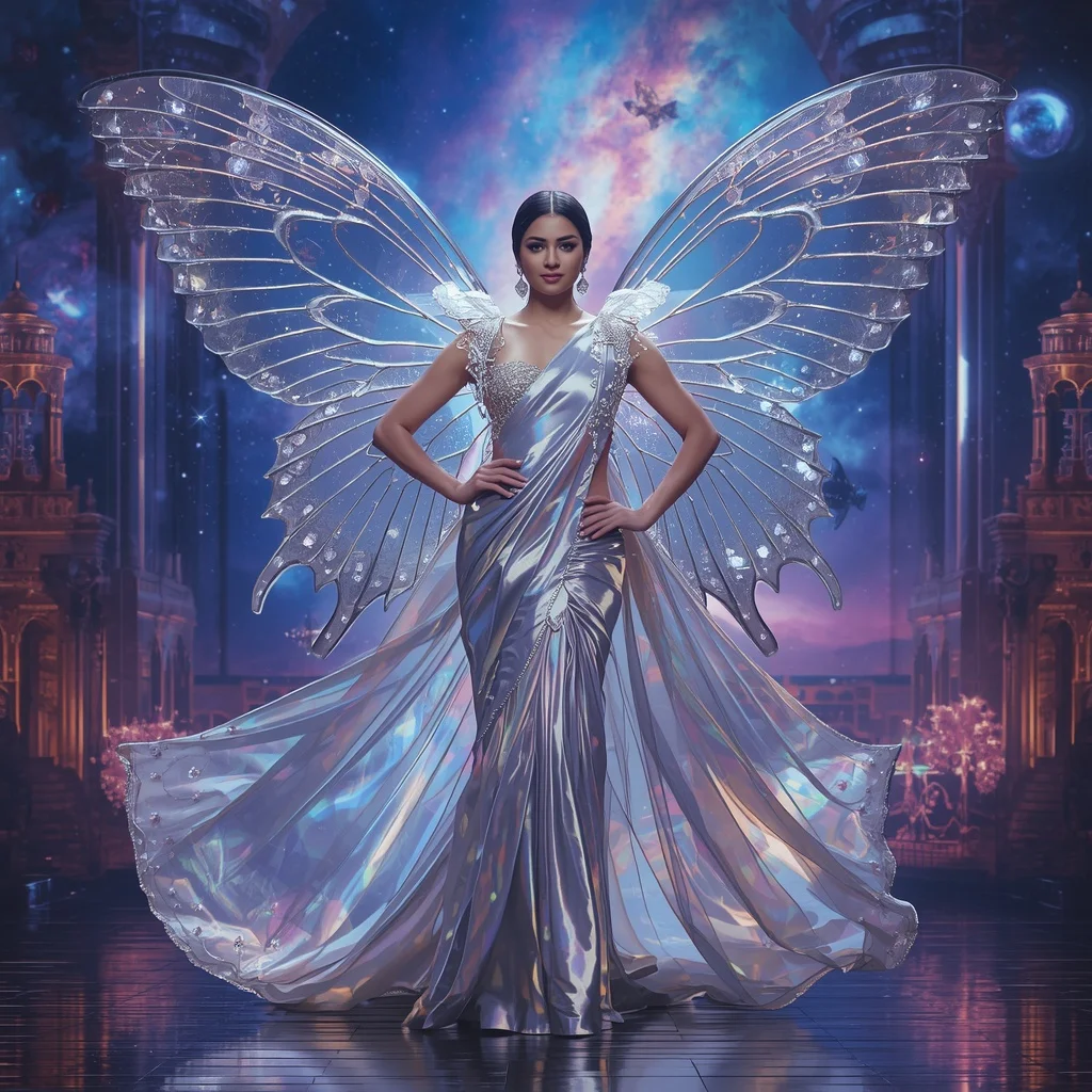 Ultra Luxury Crystal Infinity Celestial Butterfly Saree with Eternal Multiverse Festival Empire | ChatGPT Photo Editing Prompts For Girl
