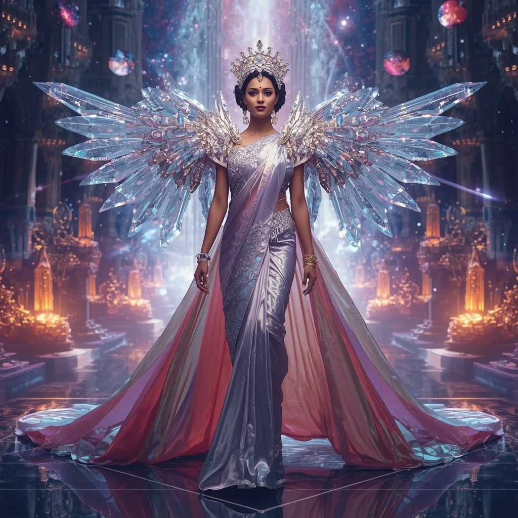 Ultra Luxury Crystal Infinity Crown Cathedral Saree with Eternal Cosmic Royal Empire | Profile Picture Ai Prompt